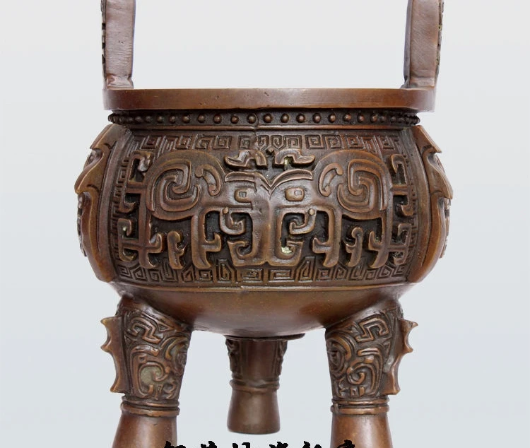 

8" China Buddhism Bronze Wealth 3 Legs Ding Incense Censer Lucky