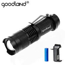 Goodland-linterna Led potente T6, 5 archivos, bolígrafo con luz Led ajustable, 18650 batería recargable, linterna Led negra para acampada
