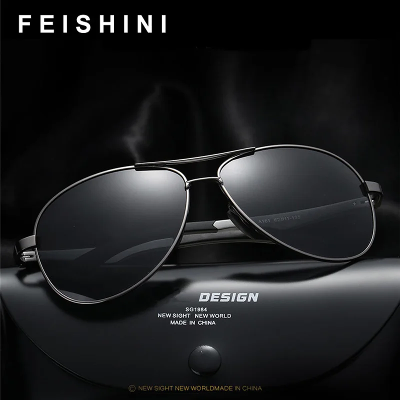FEISHINI TAC объектив фирменный дизайн мужские очки для рыбалки пилот алюминиевые солнцезащитные очки мужские Поляризованные материал IP Покрытие рамка
