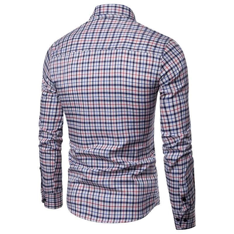 Drop Shipping Men Plaid Shirt Long Sleeve Shirts 2019 Fashion Casual Multi-Color Checkered Cotton Chemise Homme