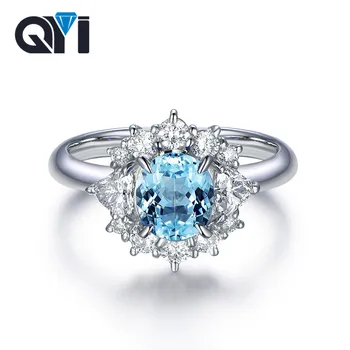 

QYI Luxury Natural Sky blue Topaz Rings for Women 1.25 ct Oval Cut 925 Sterling Silver Engagement Ring Gemstone Party Jewelry