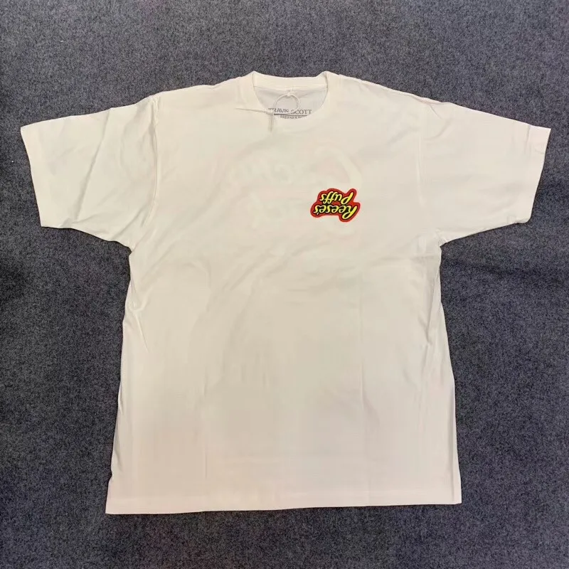 Футболка Travis Scott x R eese's P uffs Enjoy Today, мужская и женская футболка, 1:1, высокое качество, летняя футболка Футболка Travis Scott x R eese's P uffs Enjoy Today, мужская и женская футболка, 1:1, высокое качество, летняя футболка