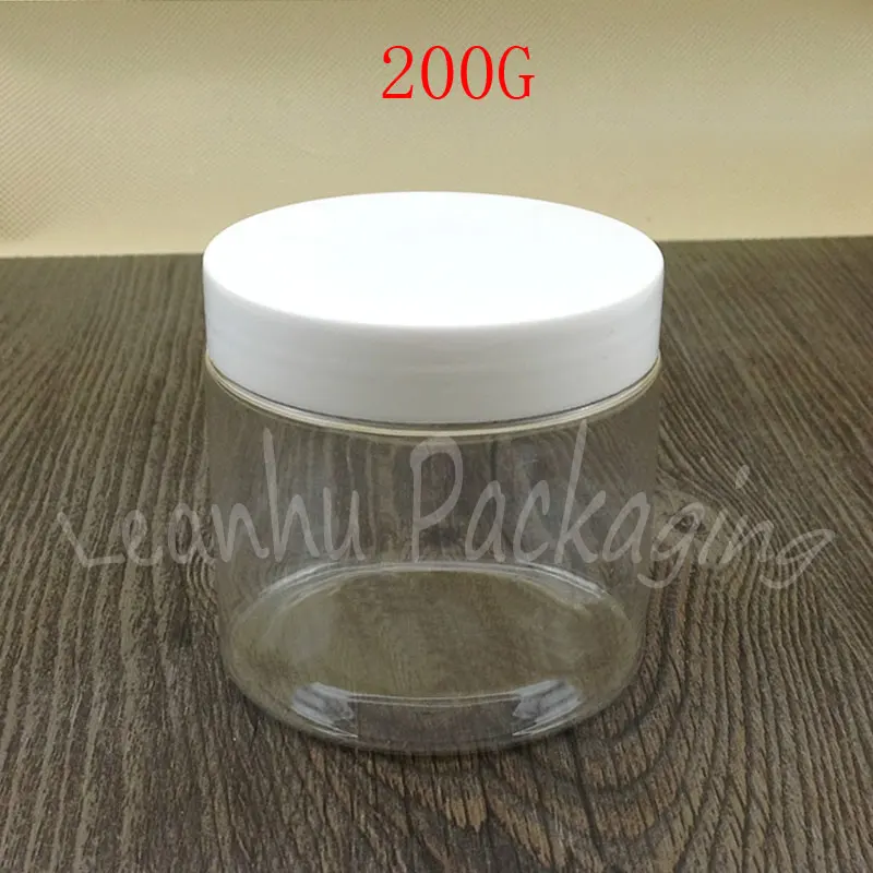 

200G Transparent Plastic Jar With White Cap , 200CC Mask / Cream Packaging Jar , Empty Cosmetic Container ( 50 PC/Lot )