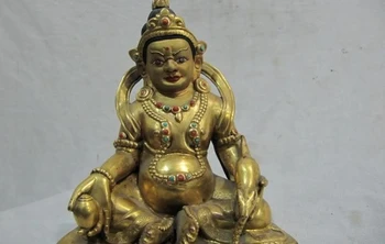 

6"Tibet Buddhism 100% Pure Bronze 24K Gold Yellow Jambhala God of wealth Buddha
