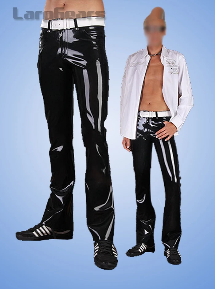 Men black fashion latex rubber jeans latex trousers without the beltin