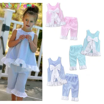 

2PCS/0-5Years/Summer Baby Girls Costume For Kids Suits Clothing Sets Sleeveless Bow Cute T-shirt+Shorts Children Clothes BC1251