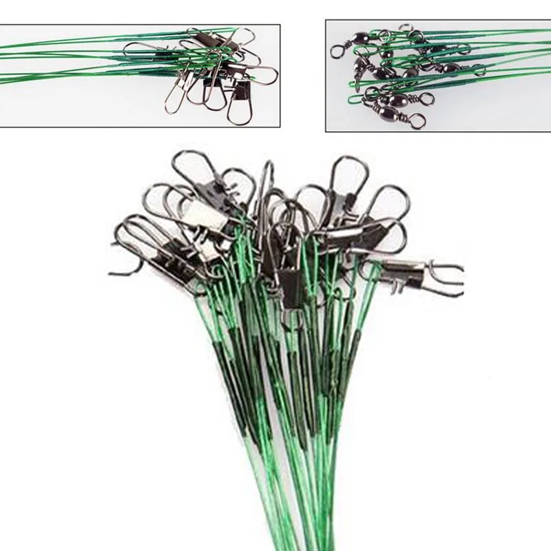 10 шт. рыболовные поводки из нержавеющей стали, рыболовные лески с Вертлюгами, вертлюги, рыболовные приманки, крючки, снасти - Цвет: Green