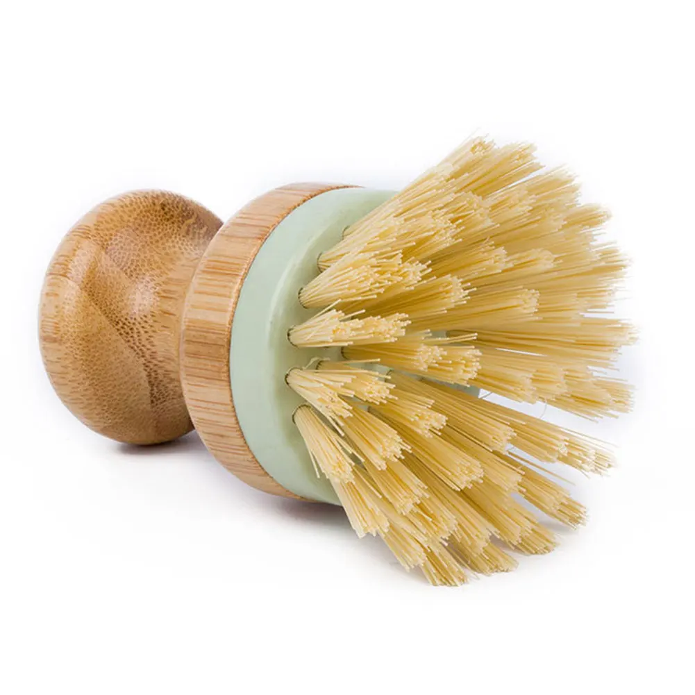 

Wooden Handle Mini Recycled Durable Tableware Round Pot Pan Wash Multifunctional Dish Scrubber Bristles Cleaning Brush