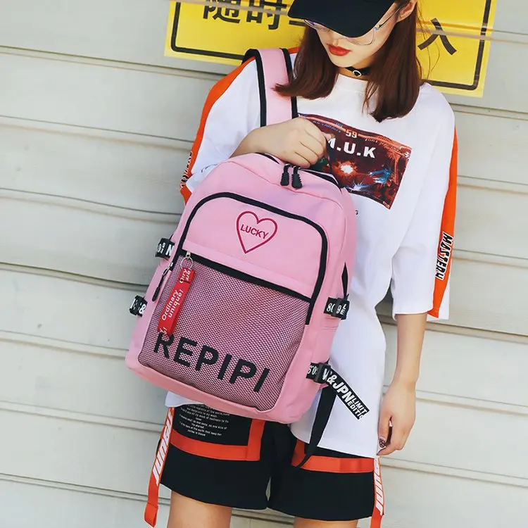 

Love Embroidery Women's Backpack High Quality Nylon Waterproof High Capacity Girls School Bag Laptop Bag Women's Shoulder Bag