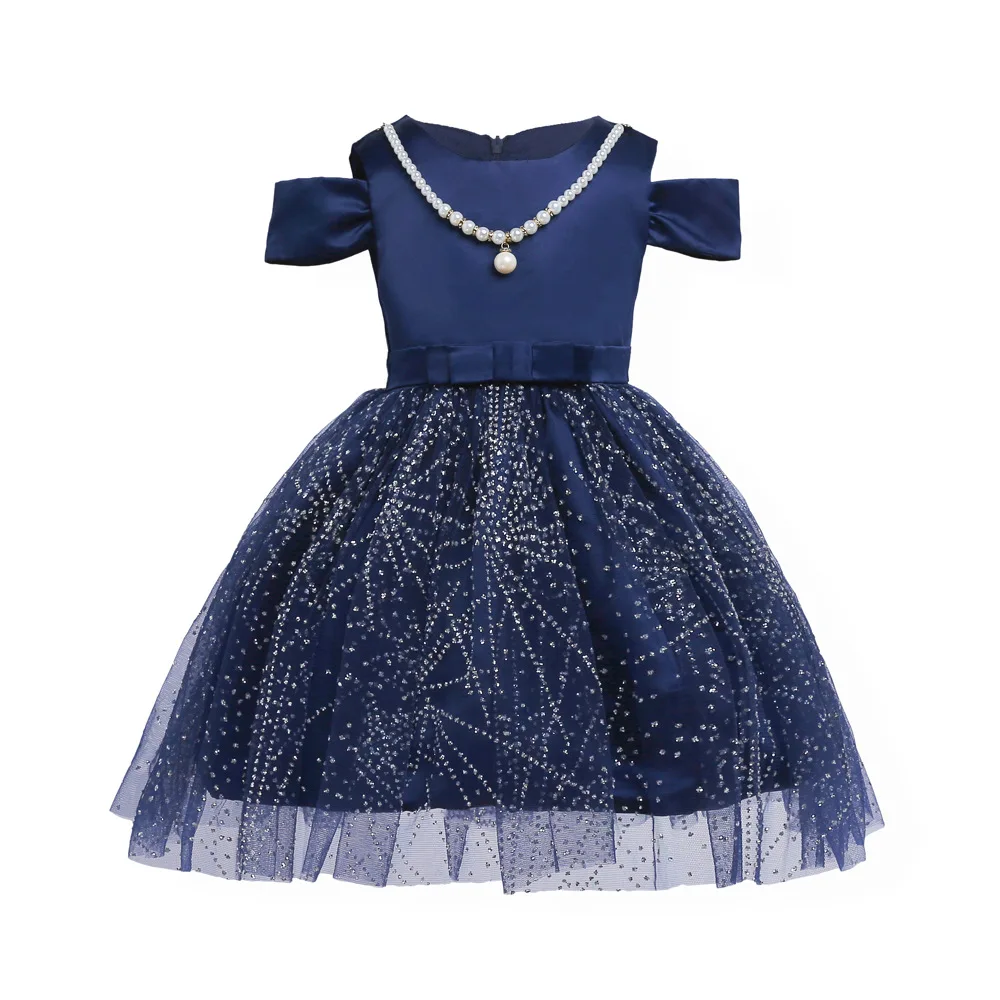 Kids Girls Royal Blue Dress Kids Evening Bowknot Dress Children Princess Dress For Party And