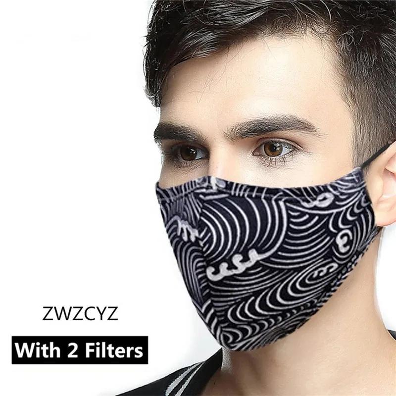 Zwzcyz респиратор против загрязнений маска 5 Слои фильтра с активированным углем вставьте один PM2.5 хлопок рот маски с 2 фильтрами - Цвет: Men-White wave