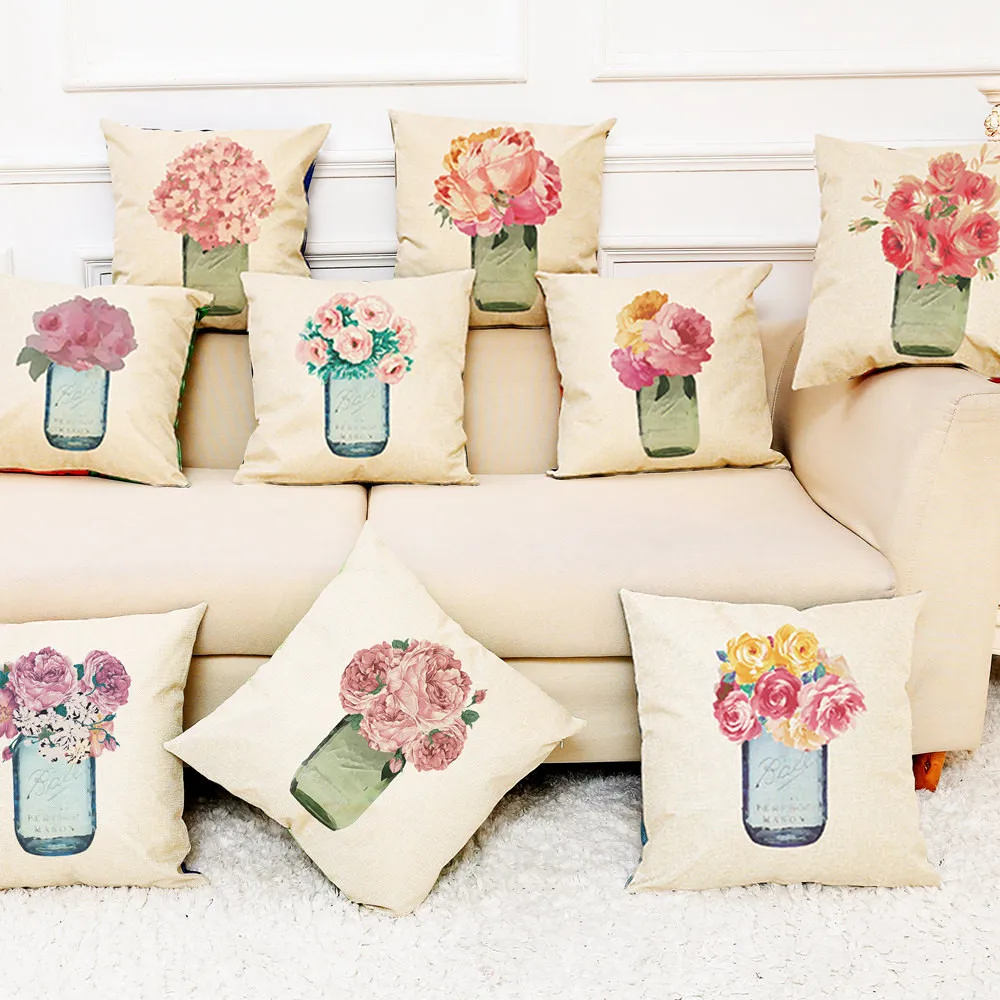 

n Blend Cushion Cover Flower Vase Throw Square Pillow Covers Home Decort Square Printed Creative Simple Fashion Pillowcase 2