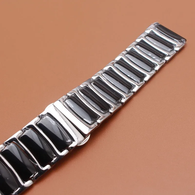 Черные керамические с серебром металлические ремешки для часов из нержавеющей стали 20 мм 22 мм яркие красивые ремешки для часов браслеты застежка-бабочка