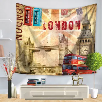 

Home Decorative Wall Hanging Carpet Tapestry Rectangle Bedspread Vintage Building Europe Scenic London Paris Pattern GT1250