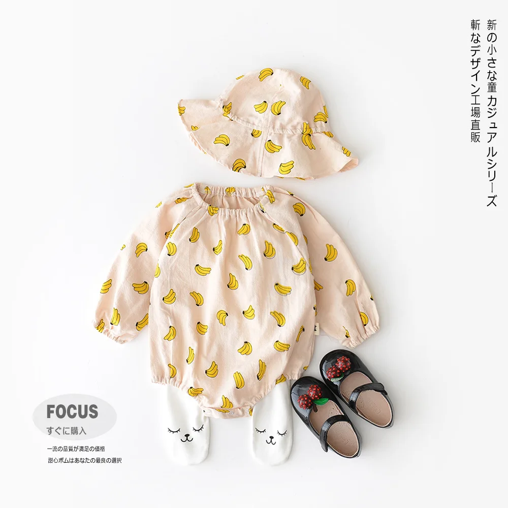 

Crawler Girl Baby With Banana Cute Triangle Clothes And Hats Baby Girl Clothes baby rompers Baby Bodysuits
