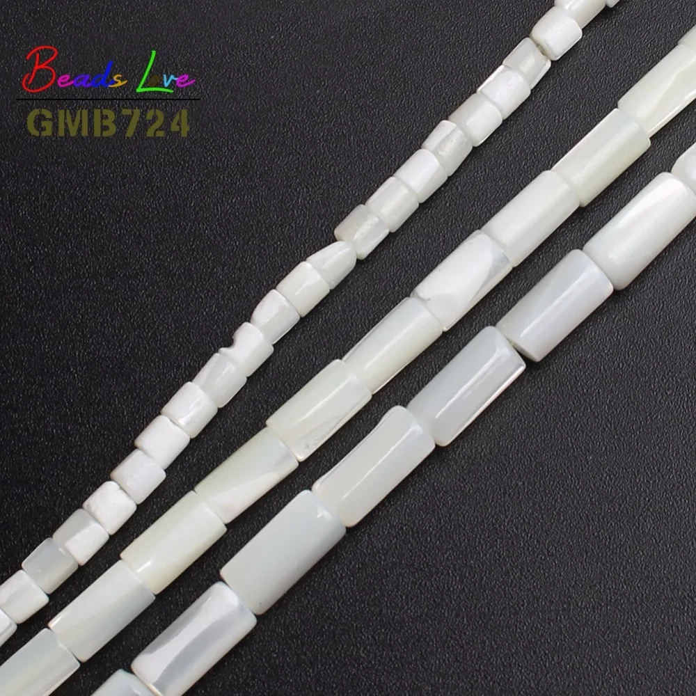 

White Round Tube Beads Shell Beads For Jewelry Making 15inches 3.5x3.5mm 4x8mm 6x10mm Women's Bracelet Necklace -F01119