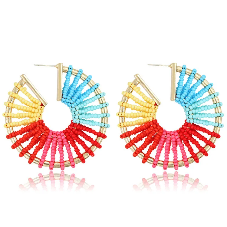 

fashion bohomain style women's hand-made Weaving hoop earrings bead earrings statement Korean earrings for women jewelry gifts