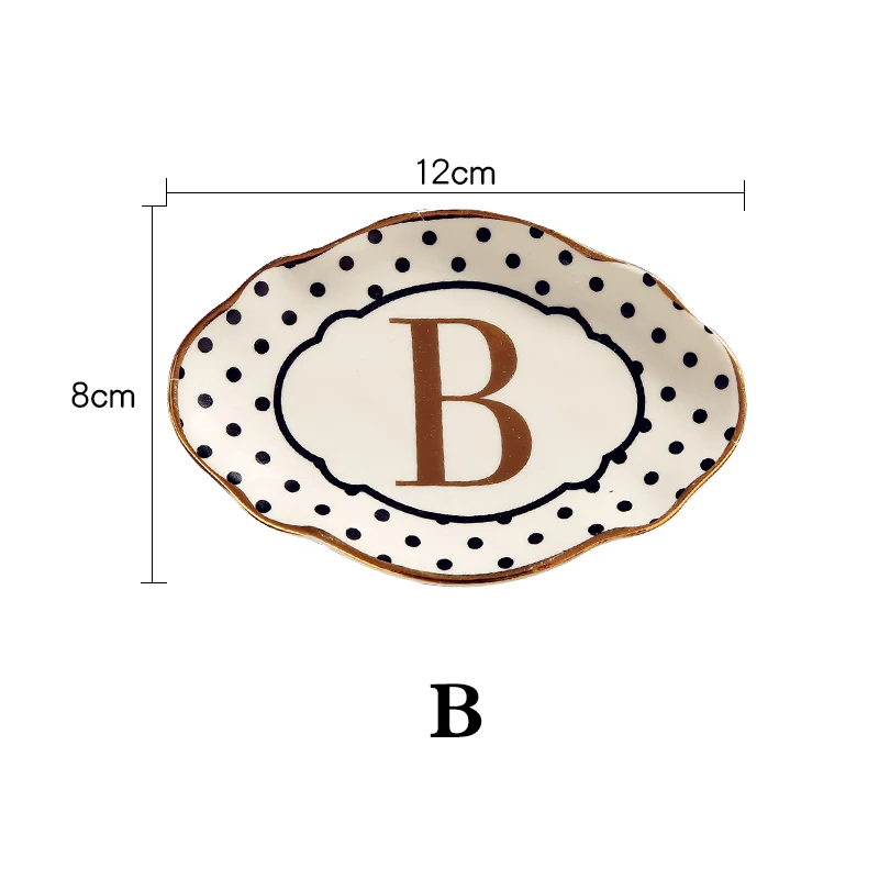 Керамическая буква Английский алфавит декоративная тарелка ювелирное блюдо Пномпень волна точка полоса лоток - Цвет: B