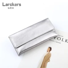 

Patent leather metal color women wallet long size thin solid thread ladies clutch card pockets fashion purse