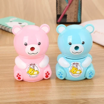 

1pc Pink Blue Cartoon Bear Hand-held Mechanical Wooden Pencil Sharpener Student Kids Gift Stationery School Supply