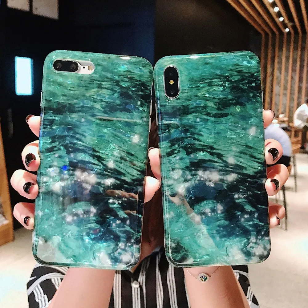 

Korean-style Shell pattern translucent ink green pattern Phone Case for iPhone 6 6s 6Plus 6sPlus 7 7Plus 8 8Plus X XR XSMAX TPU