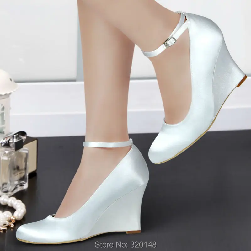 Woman wedges ivory high heel ankle strap Wedge heels Comfort pumps