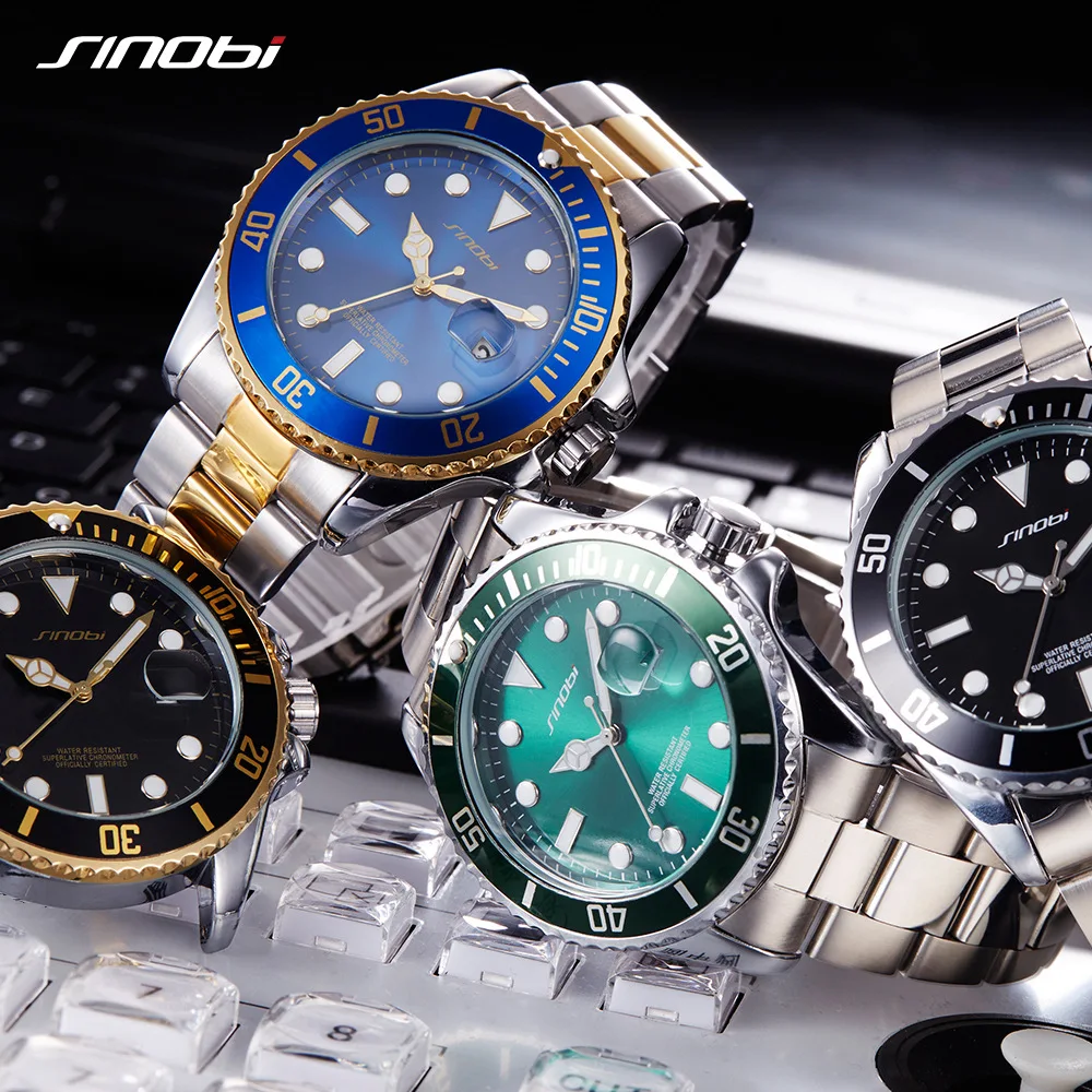 SINOBI Mens Water Resistant Date Steel Band Luxury Mans Sports Quartz Watch Golden Clock Relogio Masculino Montre 2019 Rolexable SINOBI Mens Water Resistant Date Steel Band Luxury Mans Sports Quartz Watch Golden Clock Relogio Masculino Montre 2019 Rolexable