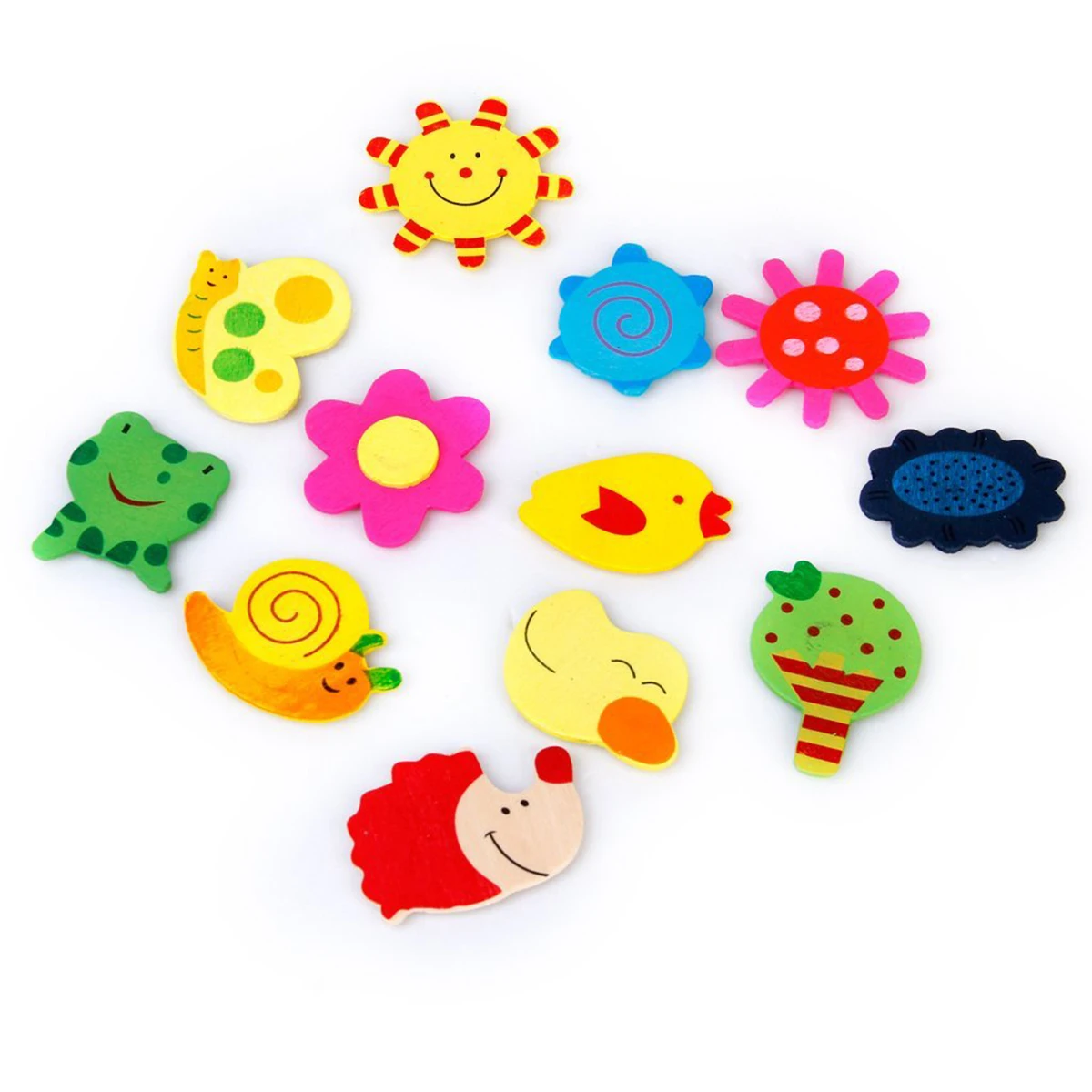 

48pcs Colorful Wooden Cartoon Refrigerator Magnets Magnetic Stickers Party Decoration Gift
