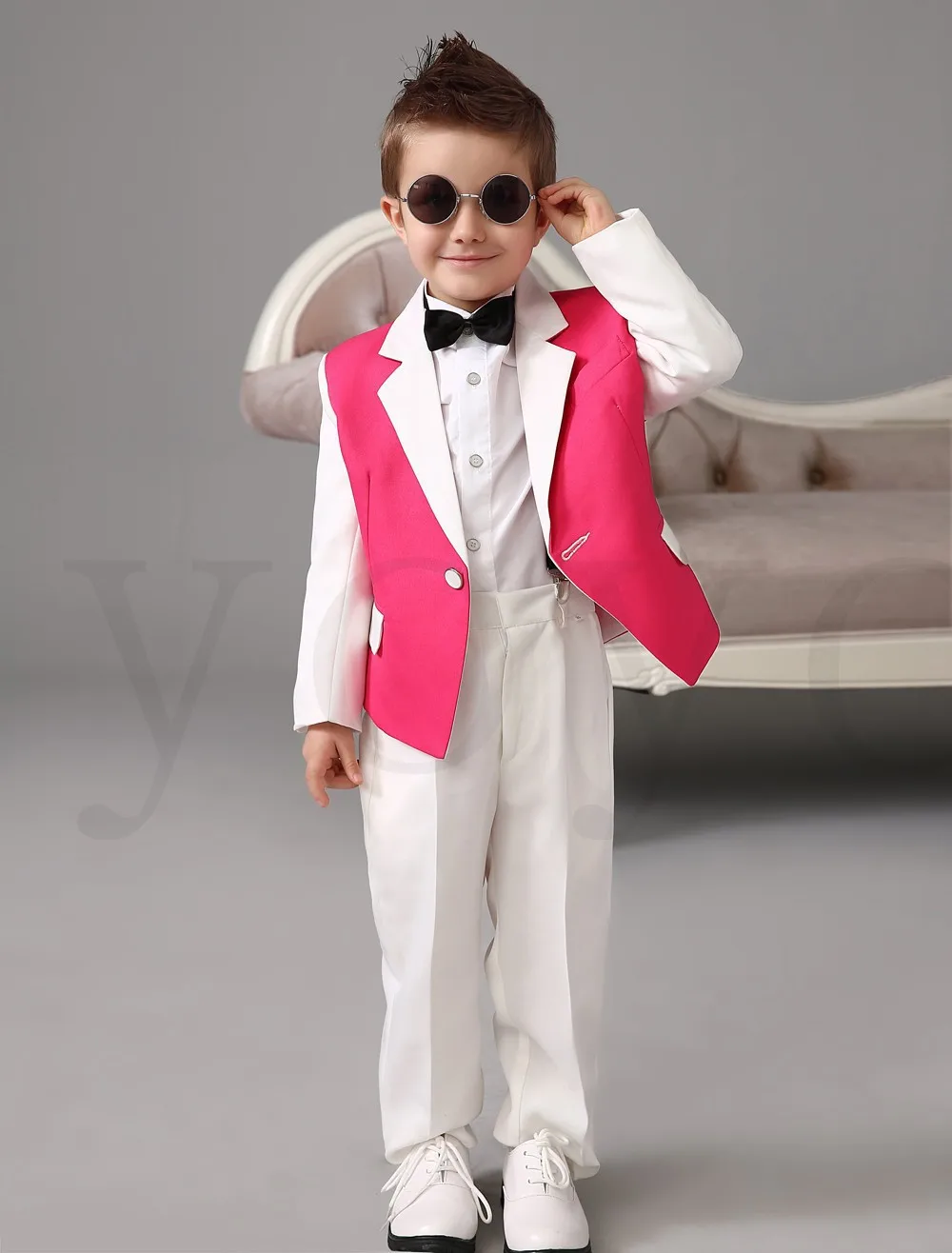 2015 White Pink Boys Tuxedos Wedding Attire Baby Boy Dress Clothes