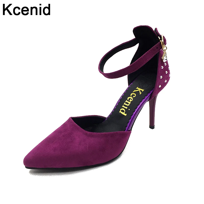 

Kcenid Plus size 43 spring fashion pumps women shoes green high heels 9cm pointed toe ankle strap rhinestone lady single shoes