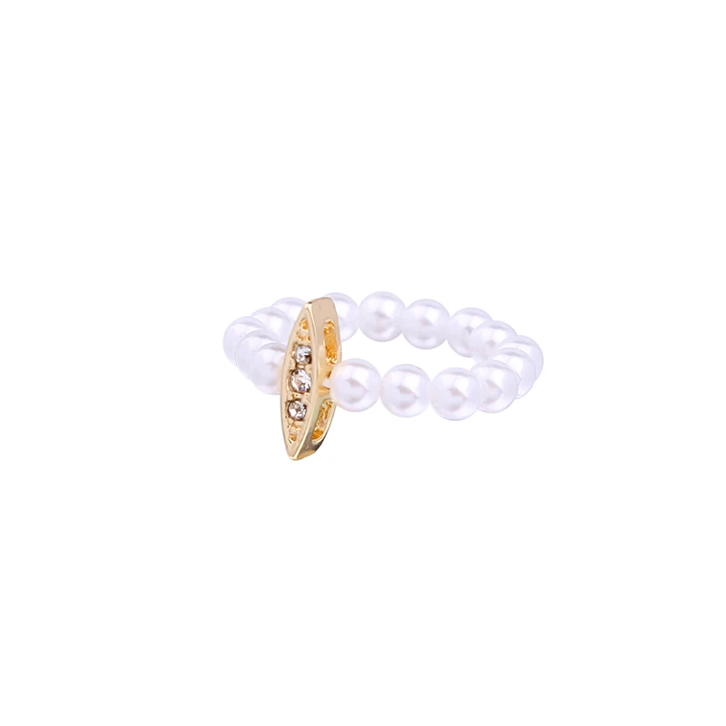 

Rose Gold & Gold Color Simulated Pearl Adjustable Elastic Ring 2018 Crystal Charm Women Finger Ring Wholesale