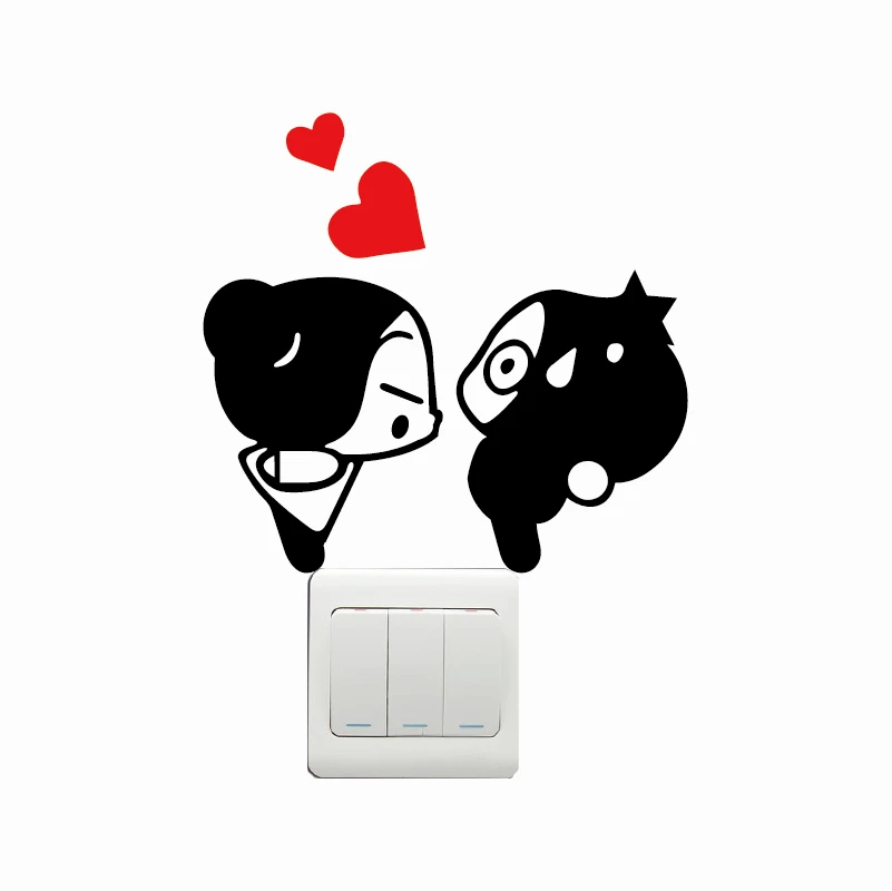 Kg 173かわいい小さな中国の人形プカスイッチステッカークリエイティブ漫画ビニールウォールステッカー家の壁紙 壁紙 Aliexpress