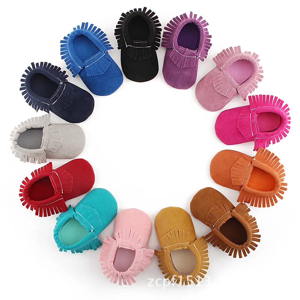 

HOT Suede Leather Newborn Baby Boy Girl Baby Moccasins Soft Moccs Shoes Bebe Fringe Soft Soled Non-slip Footwear Crib Shoes