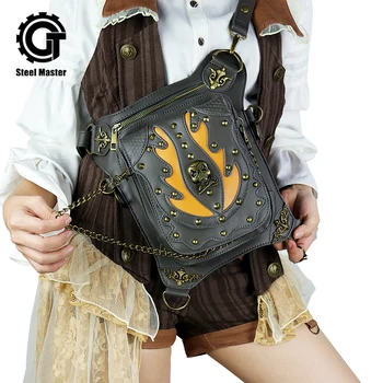 

Steampunk Skull Retro Rock Bag Men Women Waist Bag Fashion Gothic Shoulder Phone Case Holder Leather Motorcycle Messenger Bags