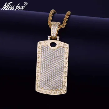 

MISSFOX Hip Hop Rectangle Military Tag Iced Out Pendant