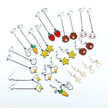 

JIOFREE 2018 New Korean Summer Cute Children Charm Clip on Earrings Without Piercing for Women Statement Lady Accessories