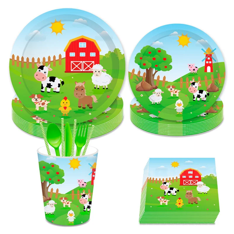 FENGRISE Farm Animal Birthday Party Supplies Safari Party Paper Napkins Jungle Birthday Disposable Tableware Jungle Party Plate