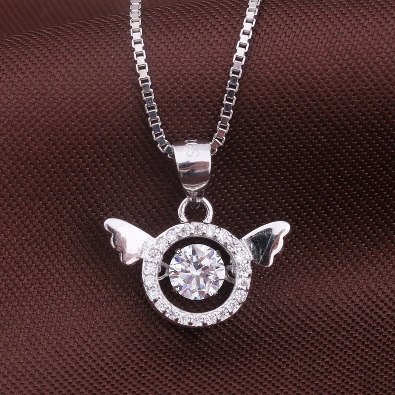 romantic Angel Wings Necklace 925 sterling silver dancing stone pave