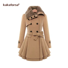 Kakaforsa новое пальто с отложным воротником повседневное длинное женское зимнее пальто Зимний стиль элегантная теплая верхняя одежда пальто женское