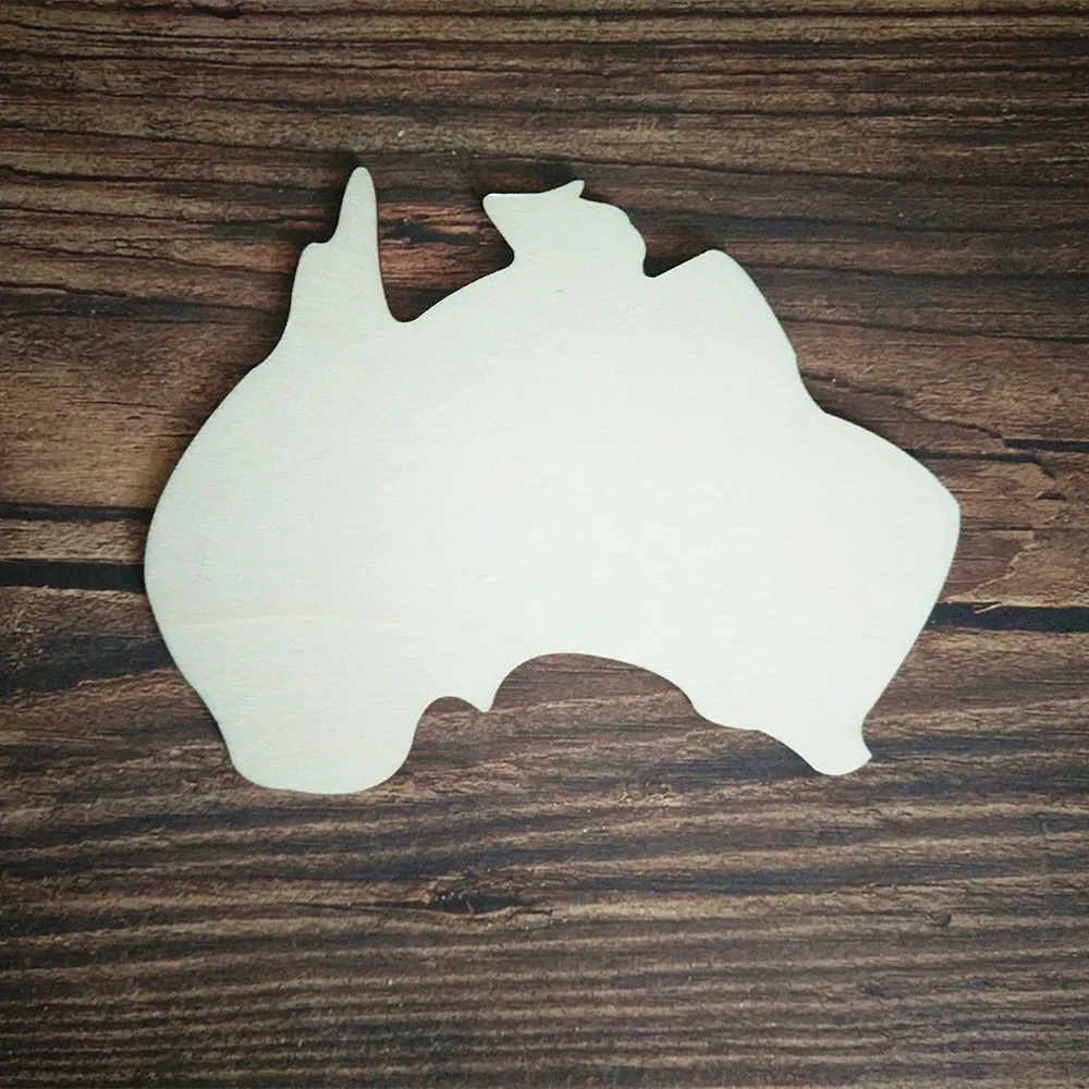 6pcs Wooden Blank Australia Continent Craft DIY Favors Decoration Natural Rustic Wood Crafts