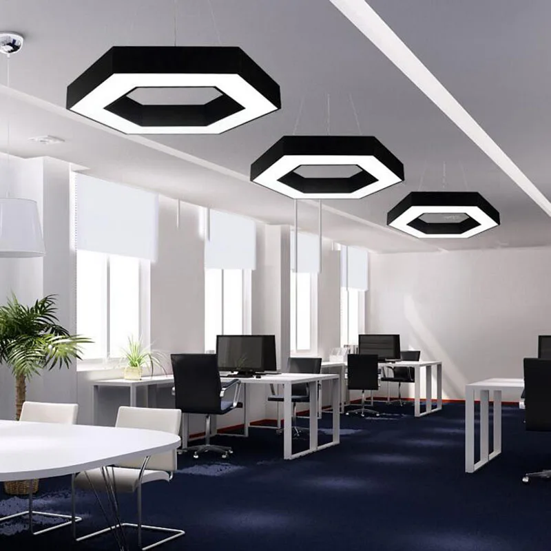 

LED hollow hexagonal hanging lamp simple shaped office chandeliers 6 hexagonal office lights hexagonal chandeliers led lighting