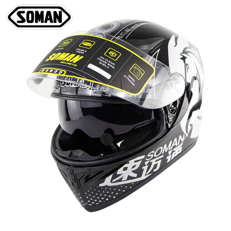 SOMAN 960 ECE Встроенный Bluetooth Мотоциклетный флип шлем с двойными козырьками BT мотоциклетный велосипедный шлем с Bluetooth микрофоном - Цвет: SOMAN Silver