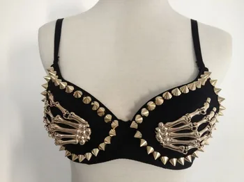 

New Hot Sexy Bra Women Fashion Spike Stud Rivet Bra Gold Silver Lingerie Punk Party Wear Clubwear push up Bra for women Paw