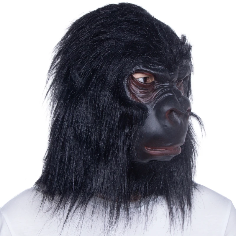 Животное полная голова черные волосы Обезьяна Маска Хэллоуин, латекс взрослых Размер