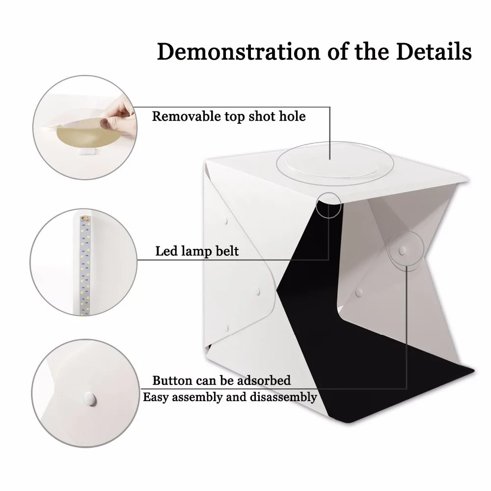  Portable 40*40cm / 16Inch Folding LED Lightbox Photography Photo Studio Softbox Adjustable Brightne