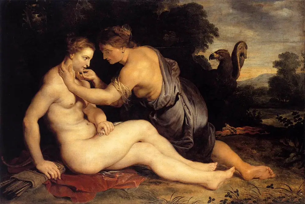 Fine oil painting Peter Paul Rubens - Jupiter and Callisto & hawk in sunset 36