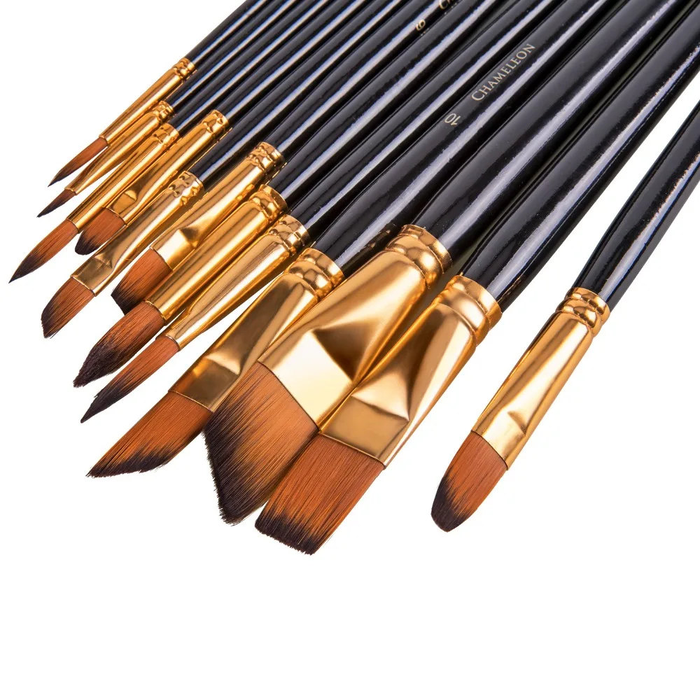 Bianyo 12Pcs Nylon Hair Paint Brush Set with Canvas Bag Oil Painting