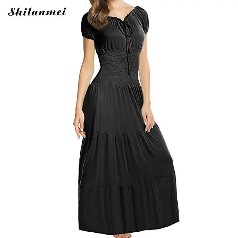 

2019 Vintage Dress Women Short Sleeve Cotton Long Dress Casual Streetwear Loose Dresses Club Elegant Party Dress Femme Vestidos