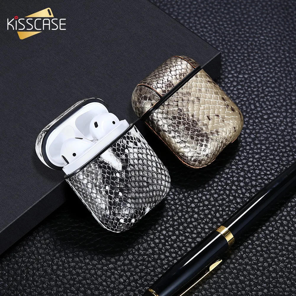 

KISSCASE Snake Skin Leather Bluetooth Earphone Case Box For AirPods Protective Cover Bags For Apple Air Pods Charging Box Bag