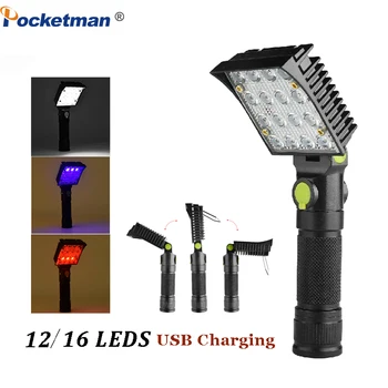 

16 LEDs Repair Working Lamp Flasglight USB Charging Torch Built-in Magnet Hook Tent Camping Lantern by 18650/AAA battery